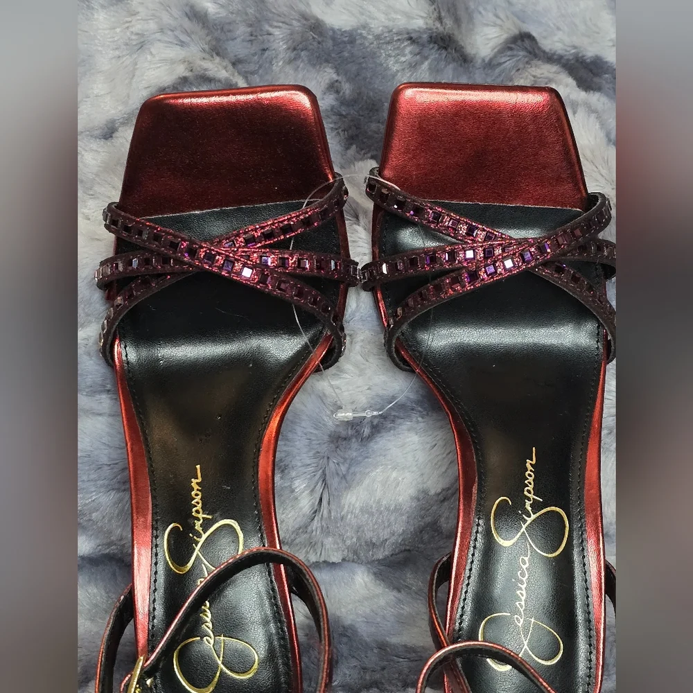 NWOT Jessica Simpson Womens Leonah Slip On Stiletto Ankle Strap Oxblood‎ Size 6